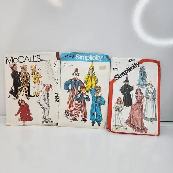 Lot 3 Sewing Patterns Kid Halloween Costumes McCall Simplicity Clown Witch Bunny - Picture 1 of 7
